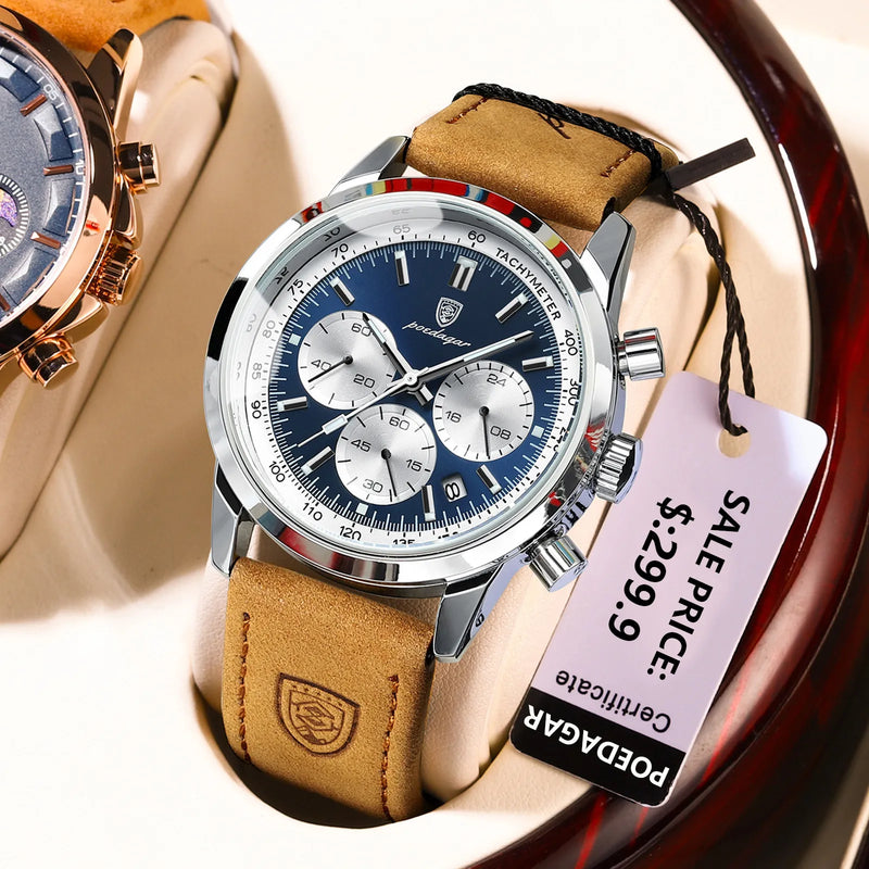 Relógio De Pulso Masculino SanShopping, Á Prova Dágua, Luxo, Cronógrafo Luminoso, Pulseira De Couro, Produto Original!
