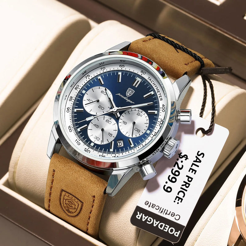 Relógio De Pulso Masculino SanShopping, Á Prova Dágua, Luxo, Cronógrafo Luminoso, Pulseira De Couro, Produto Original!