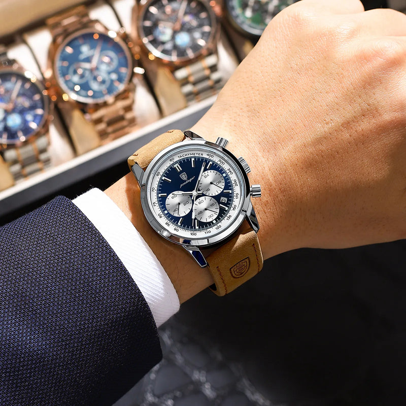 Relógio De Pulso Masculino SanShopping, Á Prova Dágua, Luxo, Cronógrafo Luminoso, Pulseira De Couro, Produto Original!