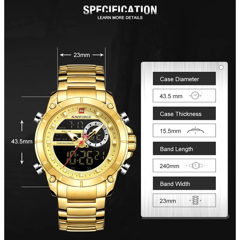 Relógio Masculino Original A Prova D'água Esportivo De Luxo Aço Inoxidável Duplo Display