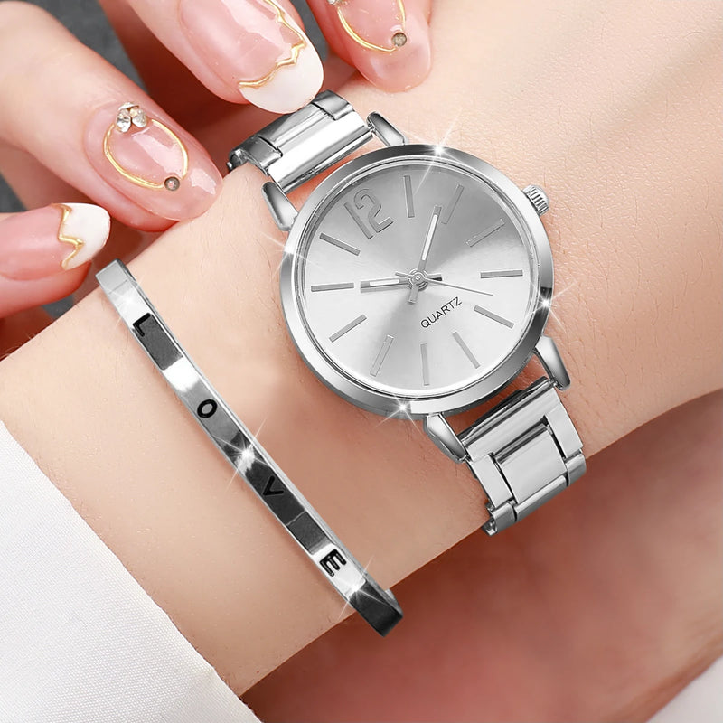 Relógio, Mais Pulseira De Aço Inoxidável, Conjunto Com 2 Peças, Elegância e Estilo SanShopping